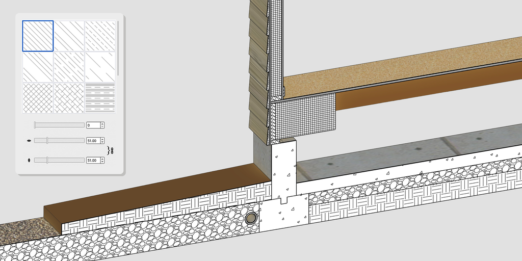 Šrafovanie materiálov v reze modelu SketchUp 2027